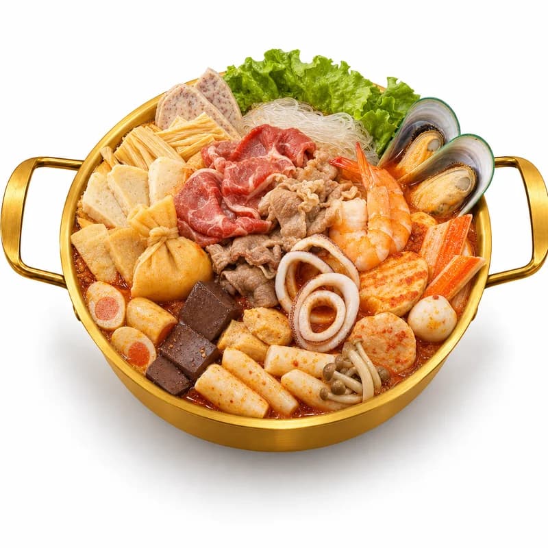 Consort Bowl — a fuller gold pot of malatang with lamb, mussels and shrimp